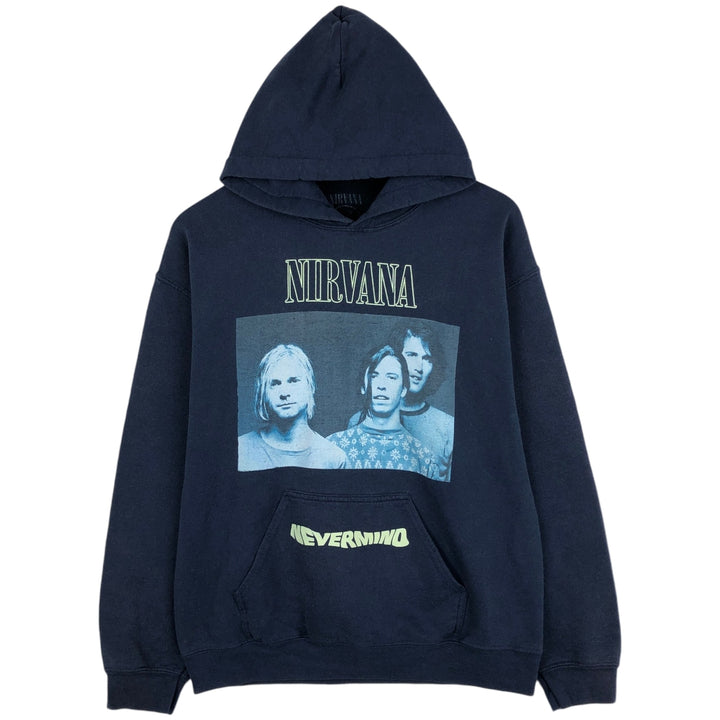 NIRVANA band sweatshirt pullover hoodie, men's size M (approx.) cotton navy blue type Vintage Second Hand