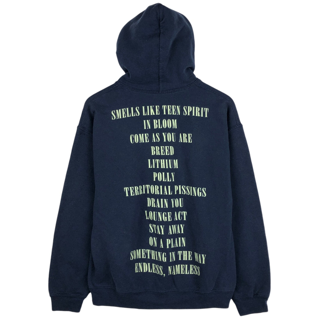 NIRVANA band sweatshirt pullover hoodie, men's size M (approx.) cotton navy blue type Vintage Second Hand
