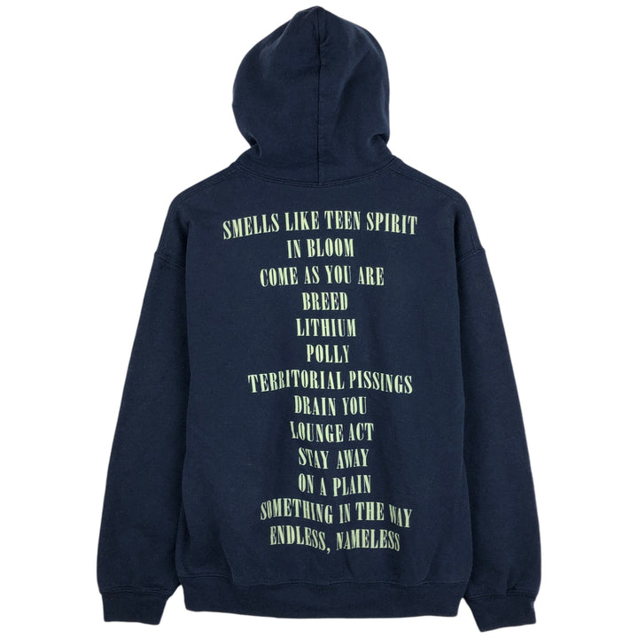 NIRVANA band sweatshirt pullover hoodie, men's size M (approx.) cotton navy blue type Vintage Second Hand