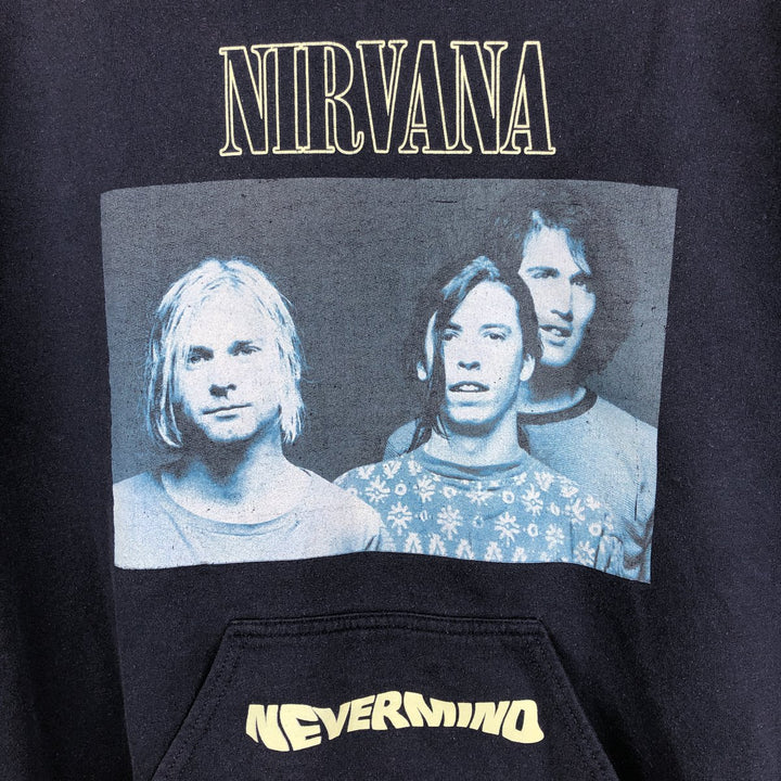 NIRVANA band sweatshirt pullover hoodie, men's size M (approx.) cotton navy blue type Vintage Second Hand