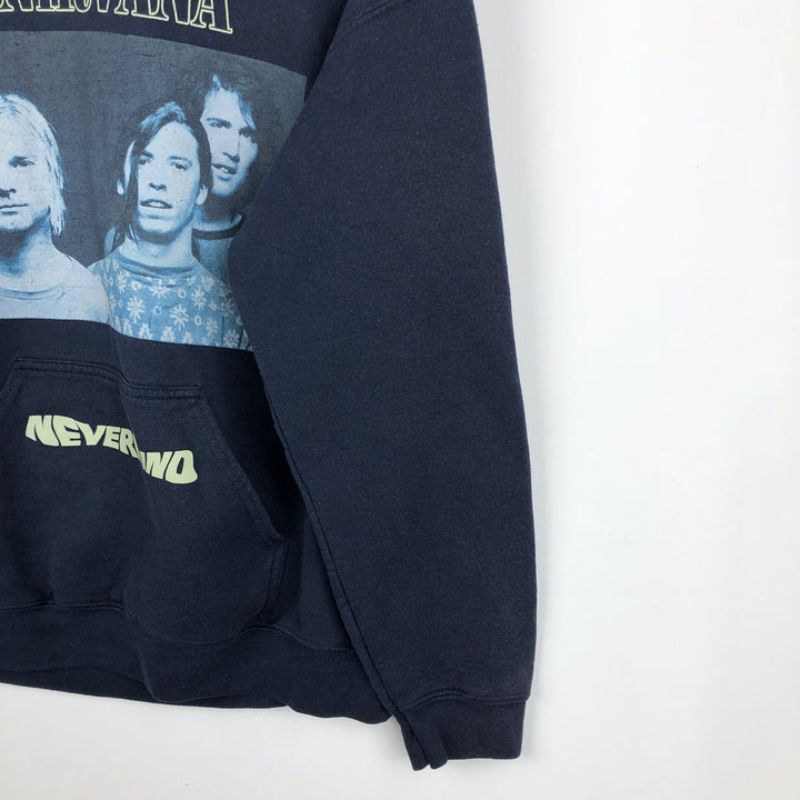 NIRVANA band sweatshirt pullover hoodie, men's size M (approx.) cotton navy blue type Vintage Second Hand