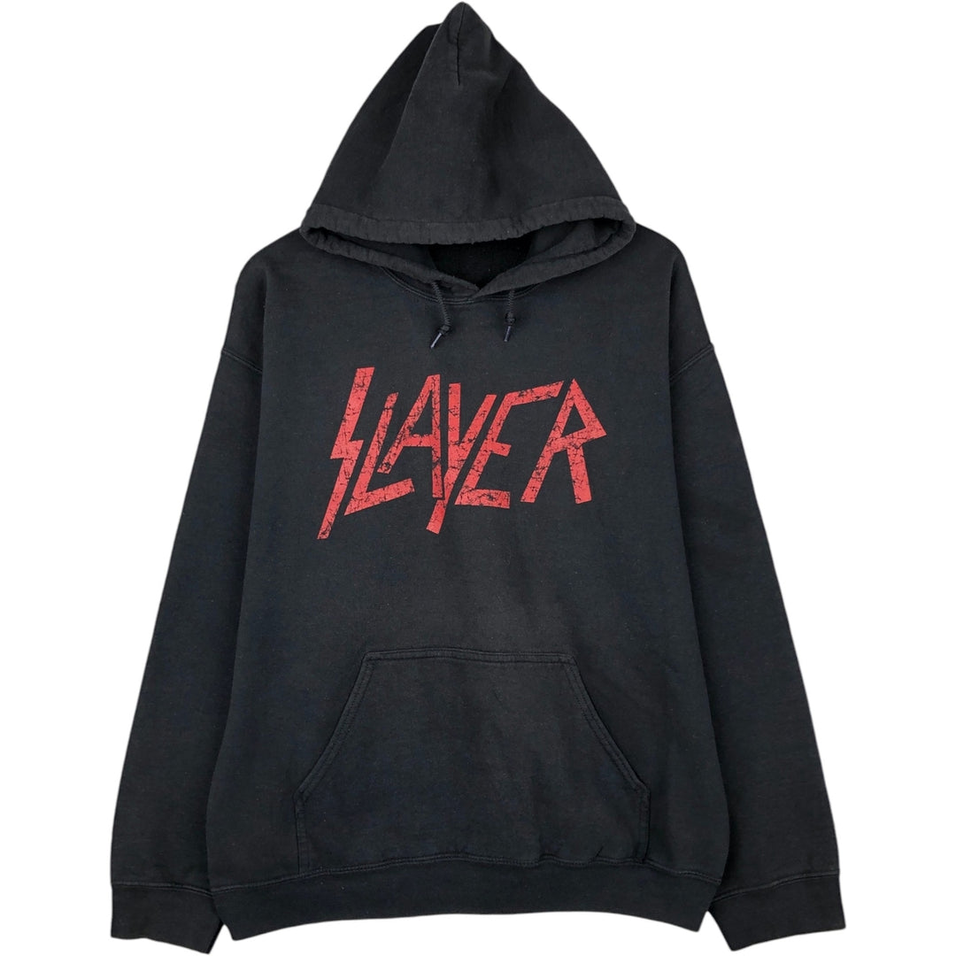 Gildan SLAYER Skull Pattern Band Sweatshirt Pullover Hoodie - Men's Size L (approx.) cotton black type Vintage Second Hand