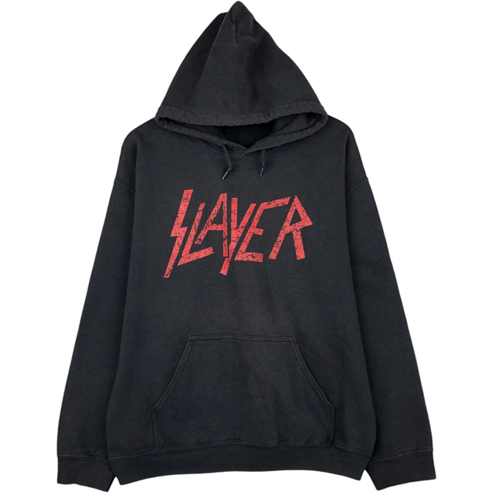 Gildan SLAYER Skull Pattern Band Sweatshirt Pullover Hoodie - Men's Size L (approx.) cotton black type Vintage Second Hand
