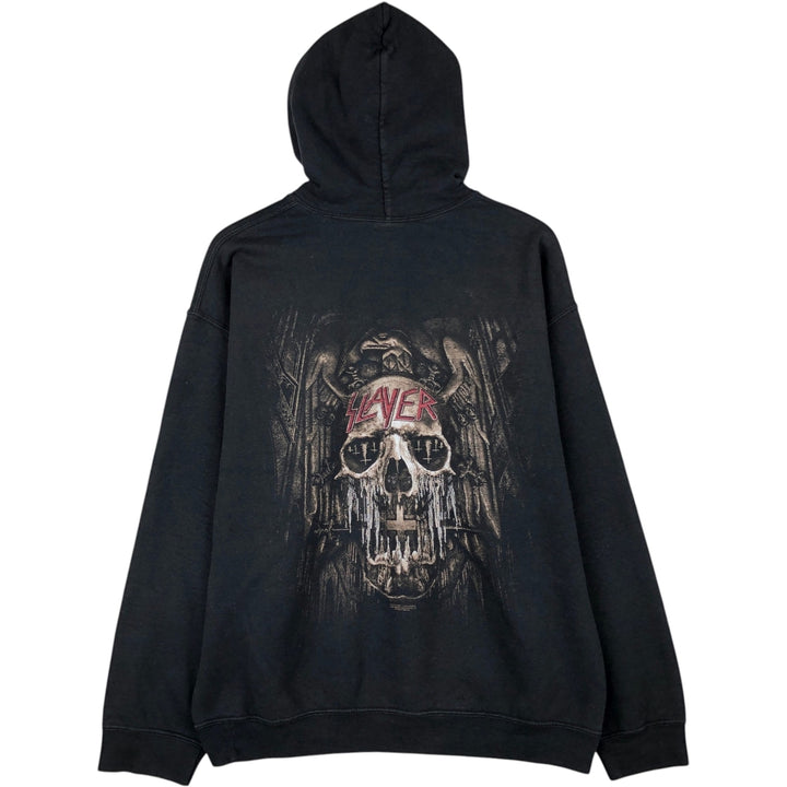 Gildan SLAYER Skull Pattern Band Sweatshirt Pullover Hoodie - Men's Size L (approx.) cotton black type Vintage Second Hand