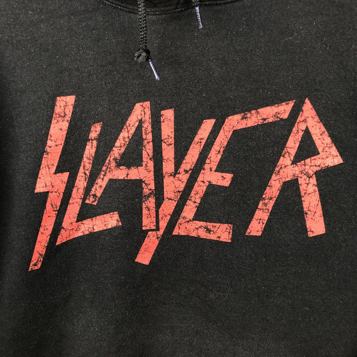 Gildan SLAYER Skull Pattern Band Sweatshirt Pullover Hoodie - Men's Size L (approx.) cotton black type Vintage Second Hand