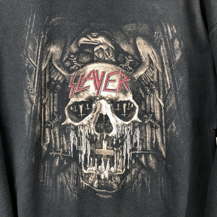 Gildan SLAYER Skull Pattern Band Sweatshirt Pullover Hoodie - Men's Size L (approx.) cotton black type Vintage Second Hand
