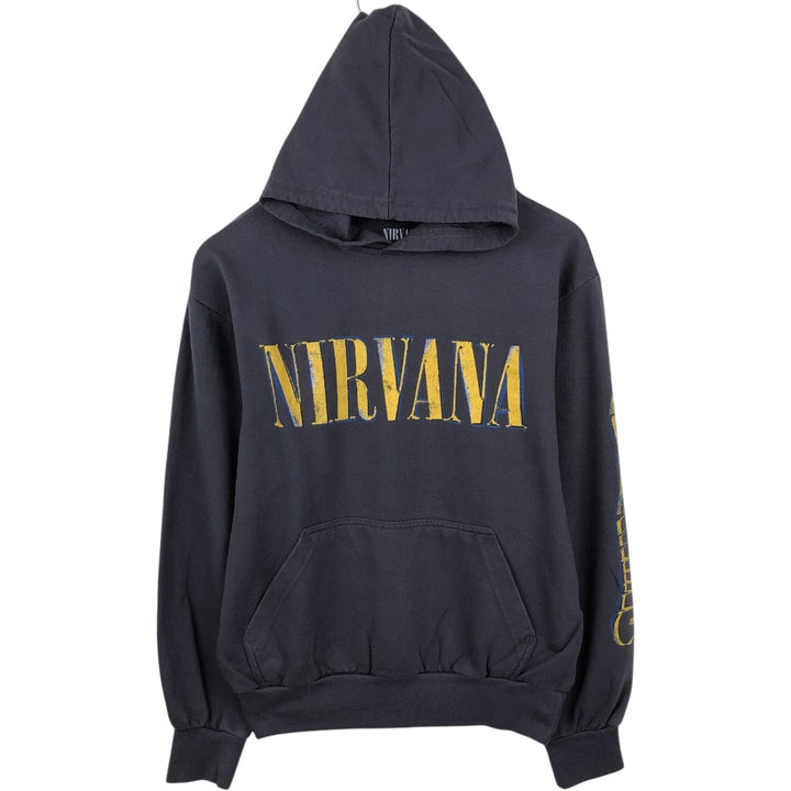 NIRVANA band sweatshirt pullover hoodie, men's size M (approx.) cotton Charcoal Vintage Second Hand