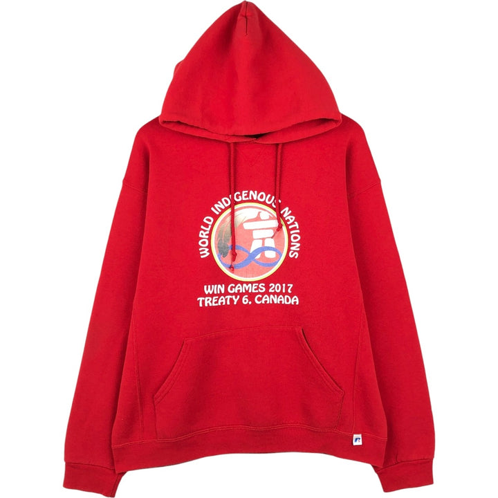 Russell sweatshirt pullover hoodie, men's size L (approx.) cotton red type Vintage Second Hand
