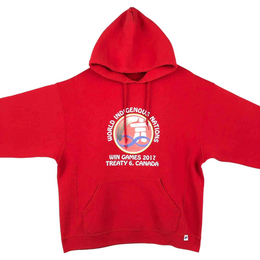 Russell sweatshirt pullover hoodie, men's size L (approx.) cotton red type Vintage Second Hand