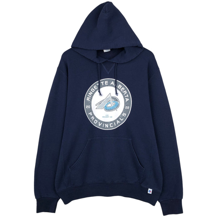 Russell sweatshirt pullover hoodie, men's size L (approx.) cotton navy blue type Vintage Second Hand
