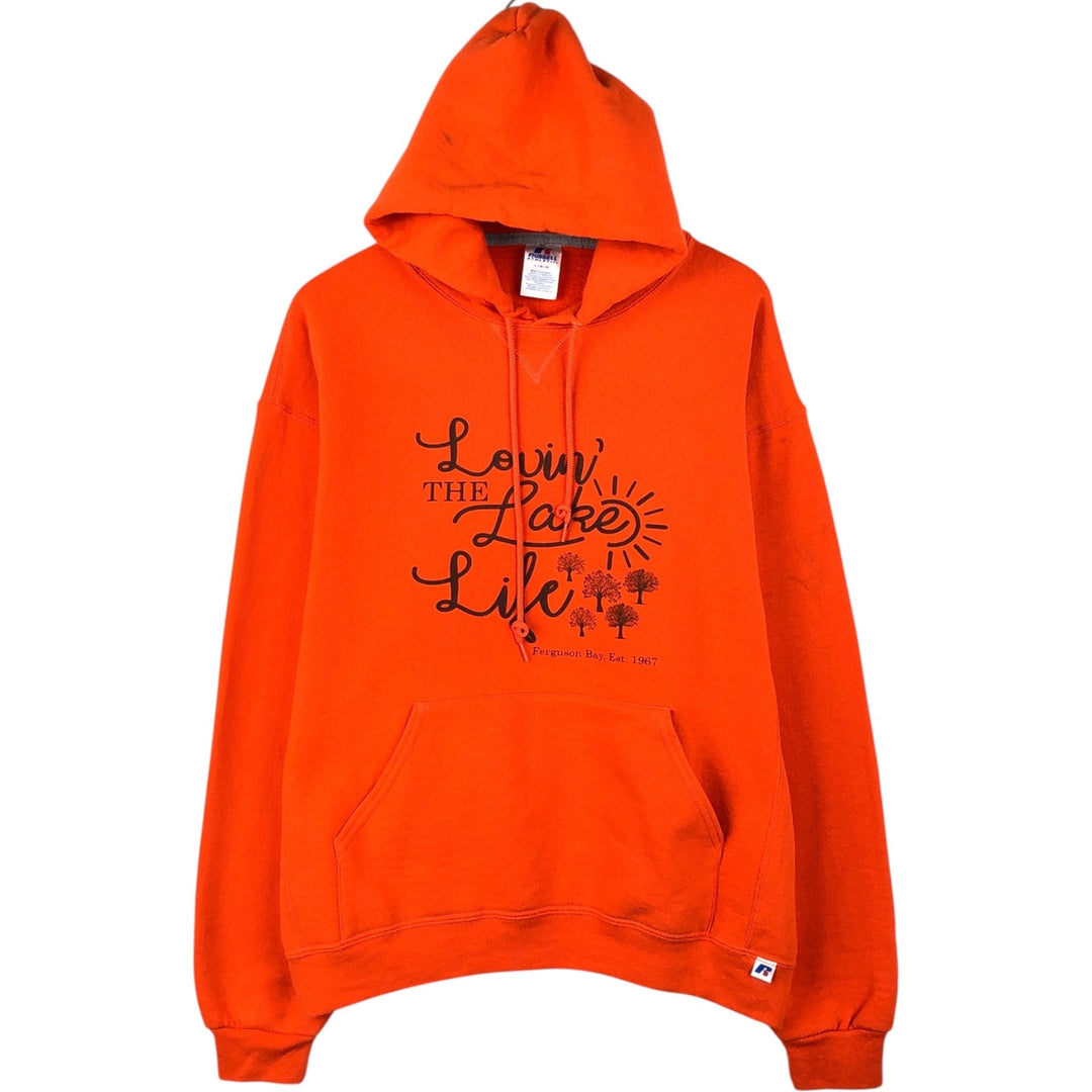 Russell sweatshirt pullover hoodie, men's size L (approx.) cotton orange type Vintage Second Hand