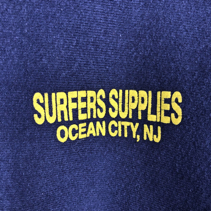 90'S CAMBER Surfers Surprise Advertising Sweatshirt Pullover Hoodie, Made in USA, Men's XL equivalent. cotton navy blue type Vintage Second Hand