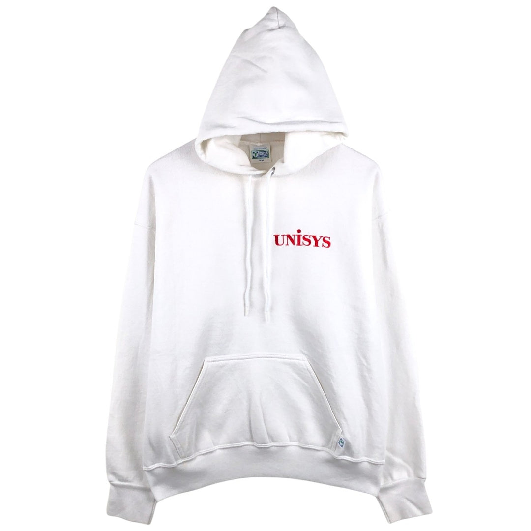 90'S Discus Athletic UNISYS Advertising Sweat Pullover Hoodie, Made in USA, Men's Size L (approx.) cotton white type Vintage Second Hand