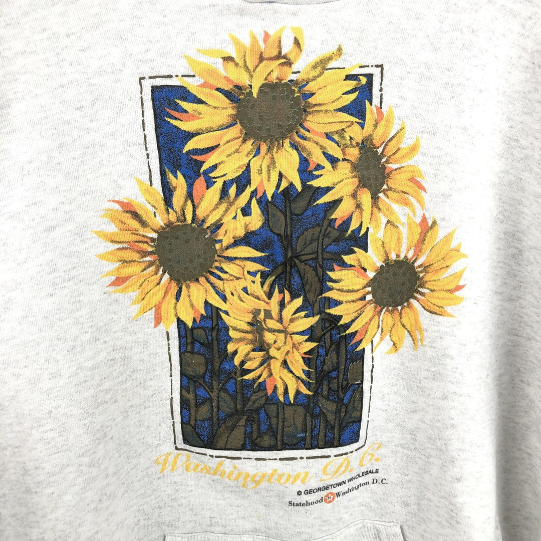 ACTIVE IMAGE Floral Print Sweatshirt Pullover Hoodie, Made in USA, Men's Size XL (Equivalent), Vintage polyester gray type Vintage Second Hand