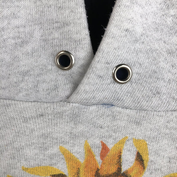 ACTIVE IMAGE Floral Print Sweatshirt Pullover Hoodie, Made in USA, Men's Size XL (Equivalent), Vintage polyester gray type Vintage Second Hand