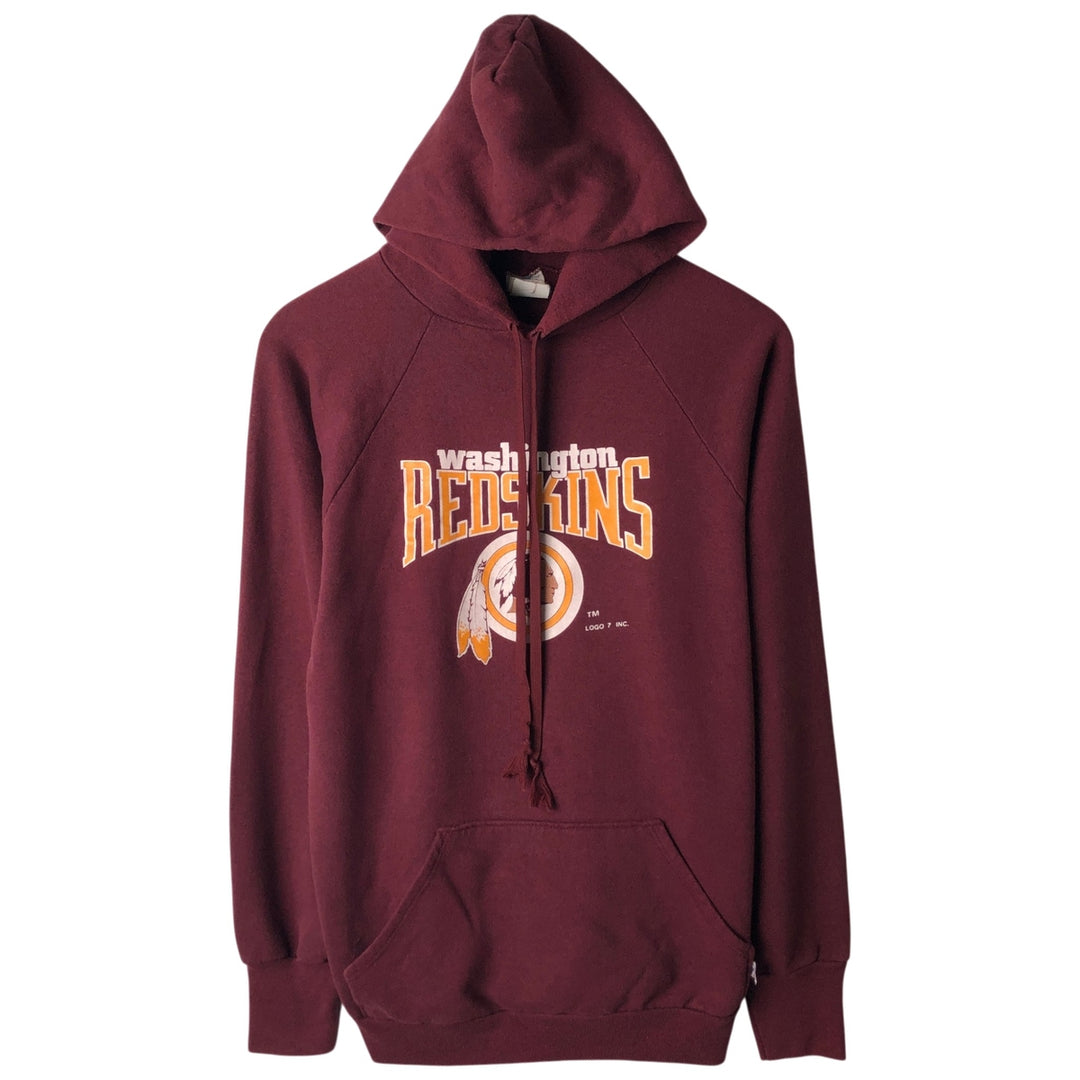 90'S LOGO7 NFL Washington Redskins Sweatshirt Pullover Hoodie, Made in USA, Men's Size L (Equivalent), Vintage cotton wine-red Vintage Second Hand