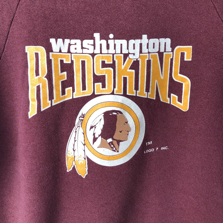90'S LOGO7 NFL Washington Redskins Sweatshirt Pullover Hoodie, Made in USA, Men's Size L (Equivalent), Vintage cotton wine-red Vintage Second Hand