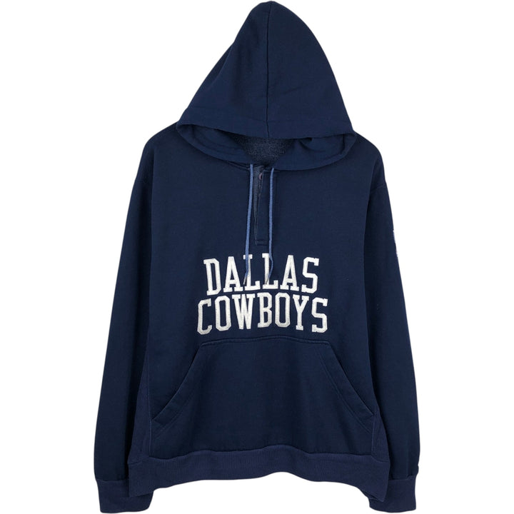 Starter NFL Dallas Cowboys Half-Button Sweatshirt Hoodie (Men's Size L) polyester navy blue type Vintage Second Hand