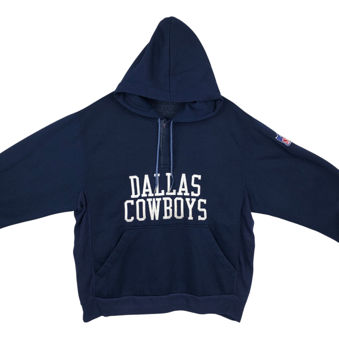 Starter NFL Dallas Cowboys Half-Button Sweatshirt Hoodie (Men's Size L) polyester navy blue type Vintage Second Hand