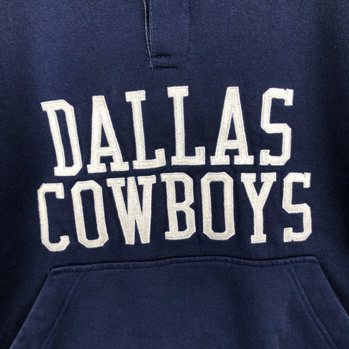 Starter NFL Dallas Cowboys Half-Button Sweatshirt Hoodie (Men's Size L) polyester navy blue type Vintage Second Hand