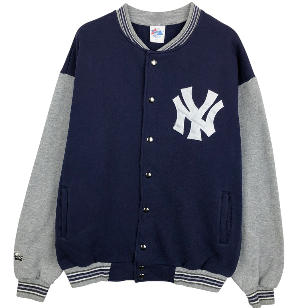 90'S Majestic MLB New York Yankees varsity jacket/award jacket, made in USA, men's size L equivalent. cotton navy blue type Vintage Second Hand