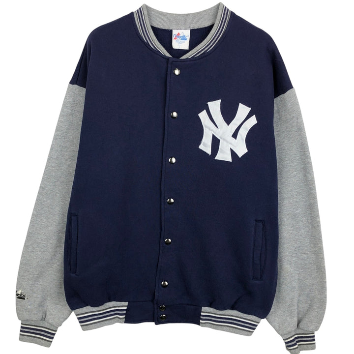 90'S Majestic MLB New York Yankees varsity jacket/award jacket, made in USA, men's size L equivalent. cotton navy blue type Vintage Second Hand
