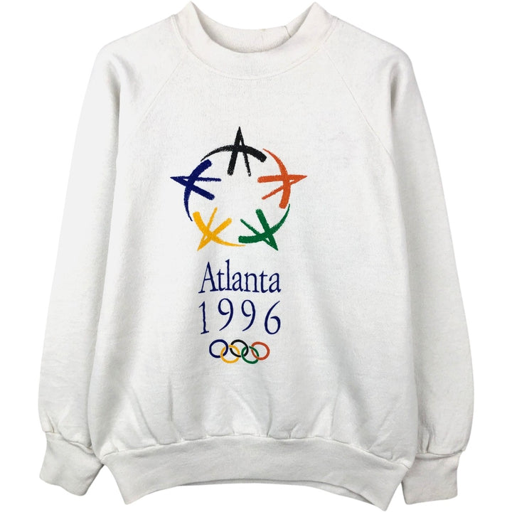 90'S ONITA Atlanta Olympics 1996 Print Sweatshirt, Made in USA, Men's Size M (approx.), Vintage polyester white type Vintage Second Hand