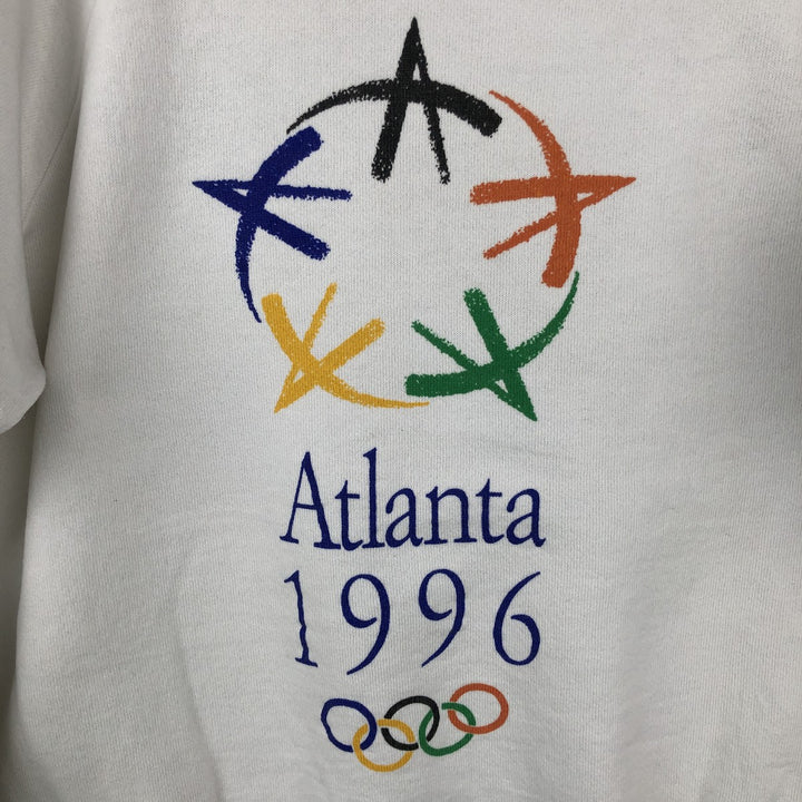 90'S ONITA Atlanta Olympics 1996 Print Sweatshirt, Made in USA, Men's Size M (approx.), Vintage polyester white type Vintage Second Hand