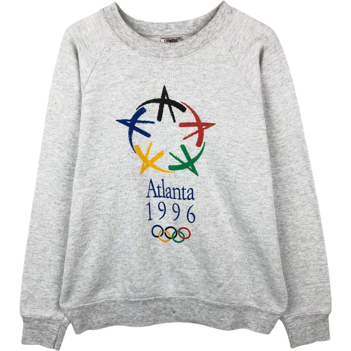 90'S ONITA Atlanta Olympics 1996 Print Sweatshirt, Made in USA, Men's Size L (approx.), Vintage polyester gray type Vintage Second Hand