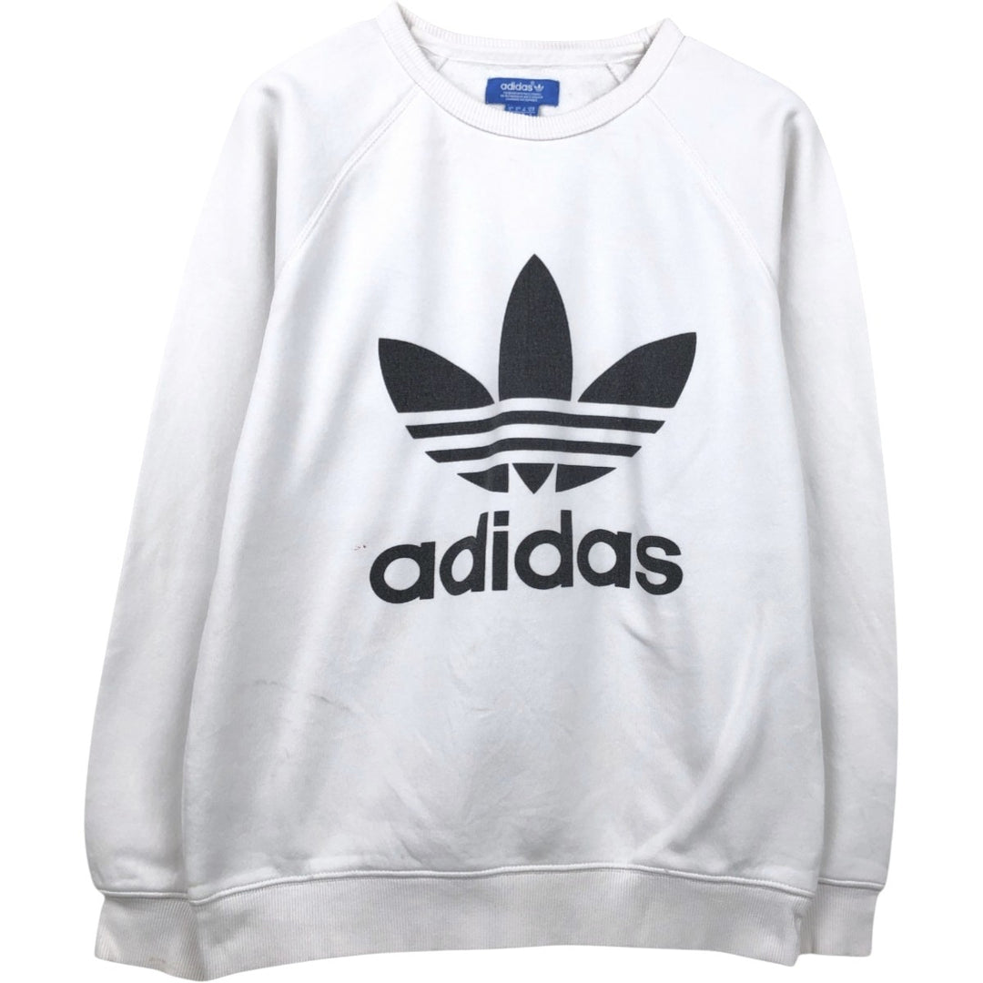 Adidas logo sweatshirt, men's size S cotton white type Vintage Second Hand