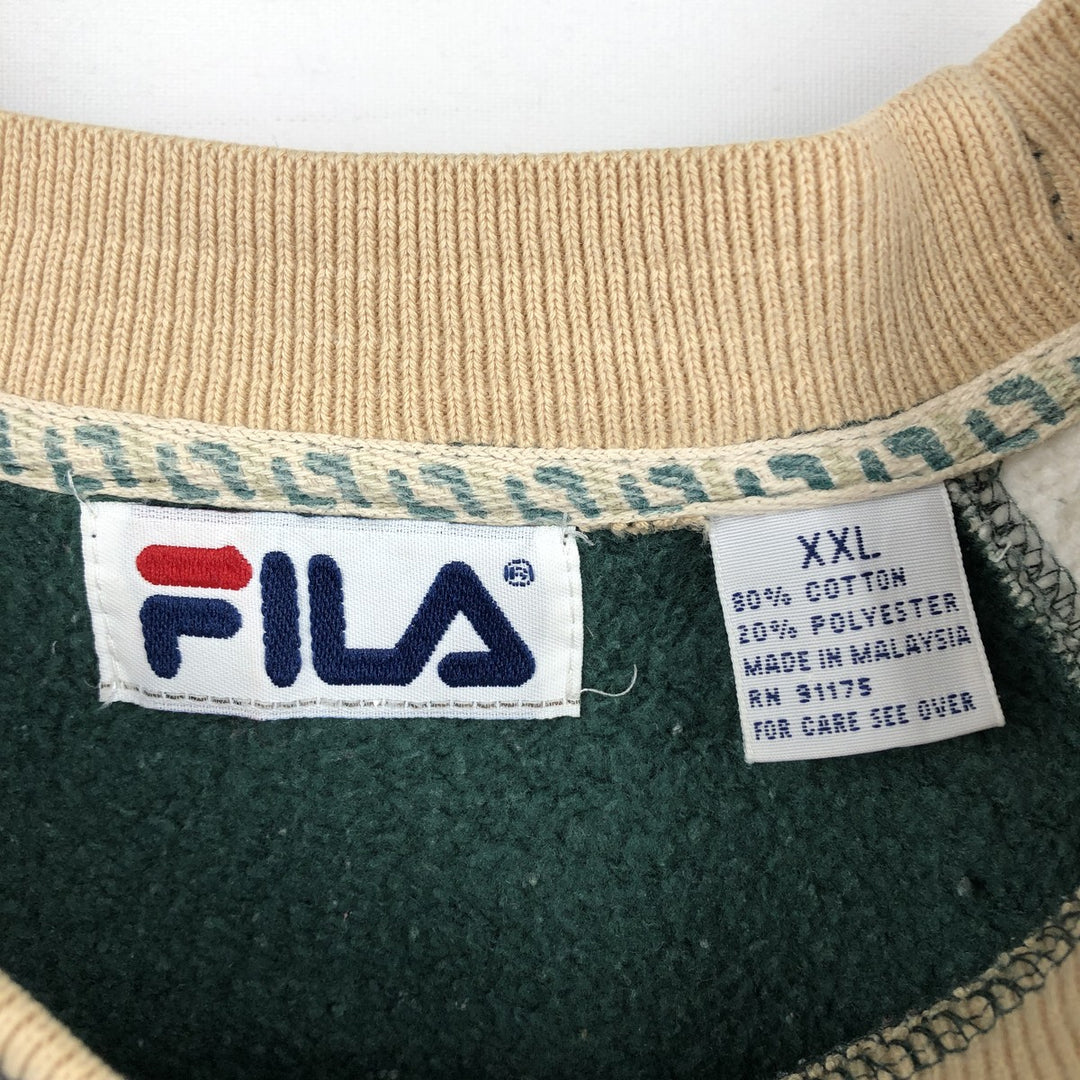 90'S FILA Logo Sweatshirt, Men's XXL equivalent, Vintage cotton green type Vintage Second Hand