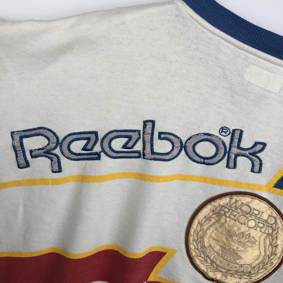 80'S Reebok All-Over Print Logo Sweatshirt, Men's Size L (approx.), Vintage polyester white type Vintage Second Hand