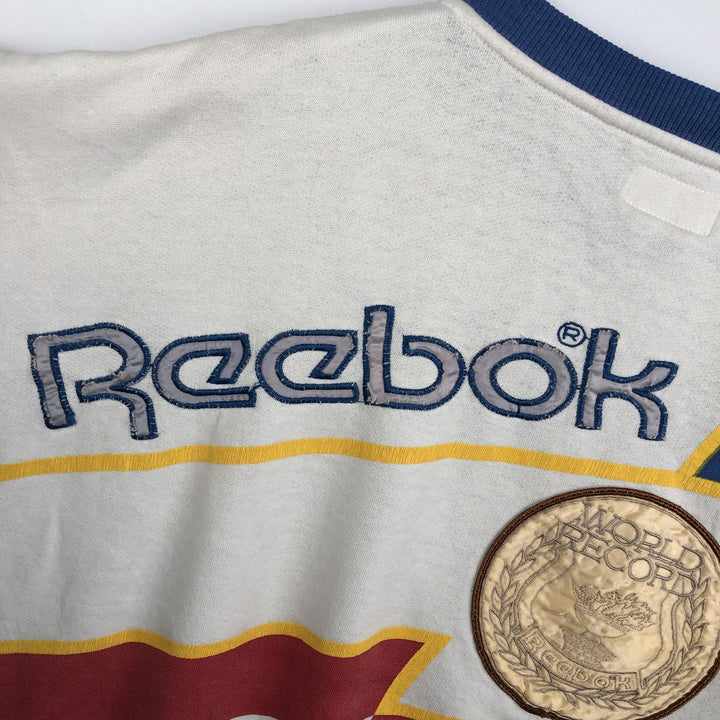 80'S Reebok All-Over Print Logo Sweatshirt, Men's Size L (approx.), Vintage polyester white type Vintage Second Hand