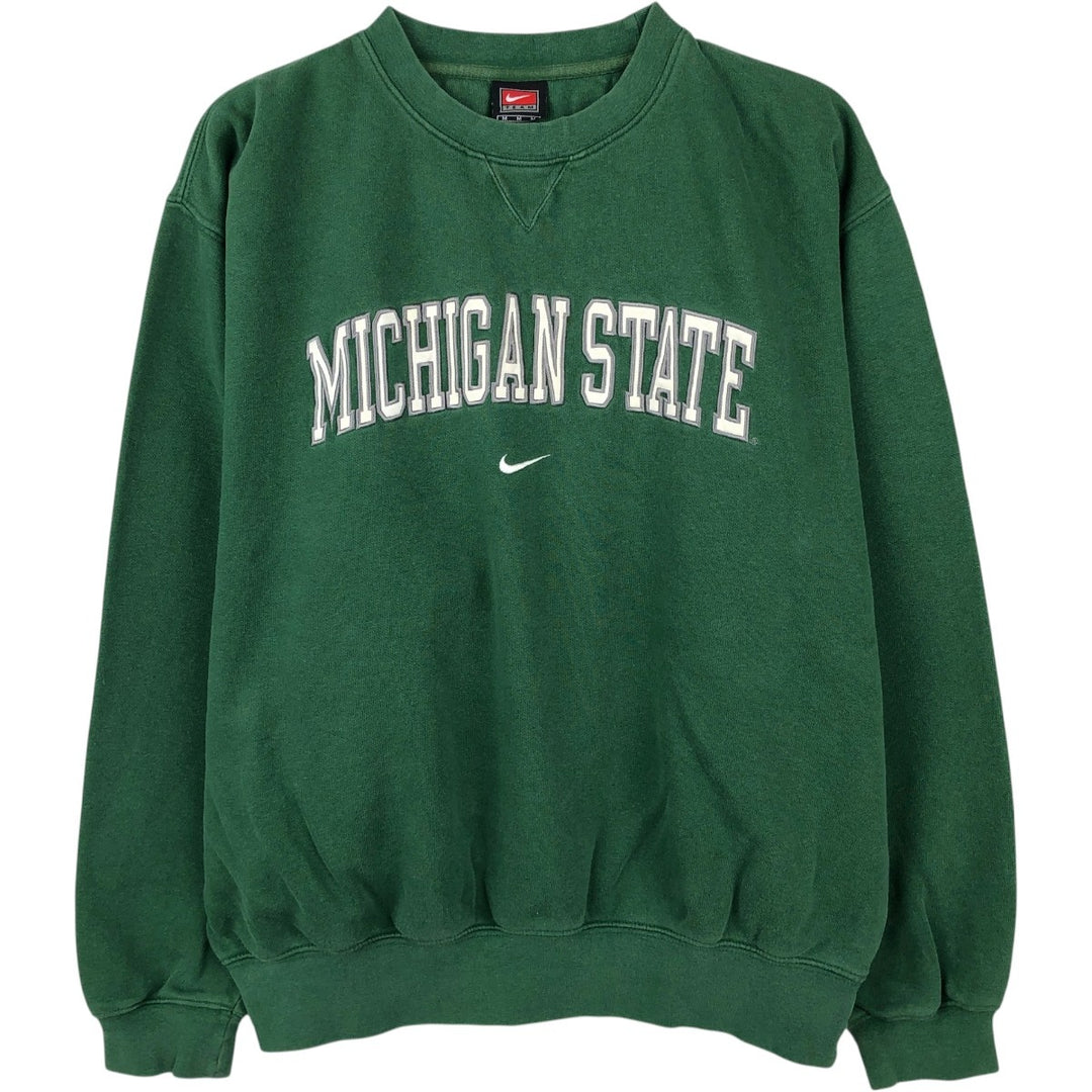 ~2000'S Nike TEAM MICHIGAN STATE Michigan State University Center Logo College Sweatshirt (Men's Size M) cotton green type Vintage Second Hand