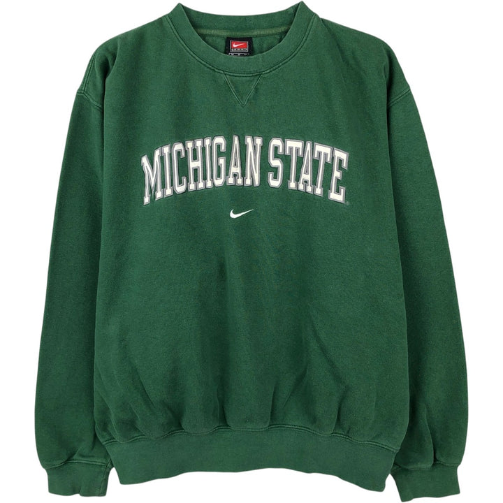 ~2000'S Nike TEAM MICHIGAN STATE Michigan State University Center Logo College Sweatshirt (Men's Size M) cotton green type Vintage Second Hand