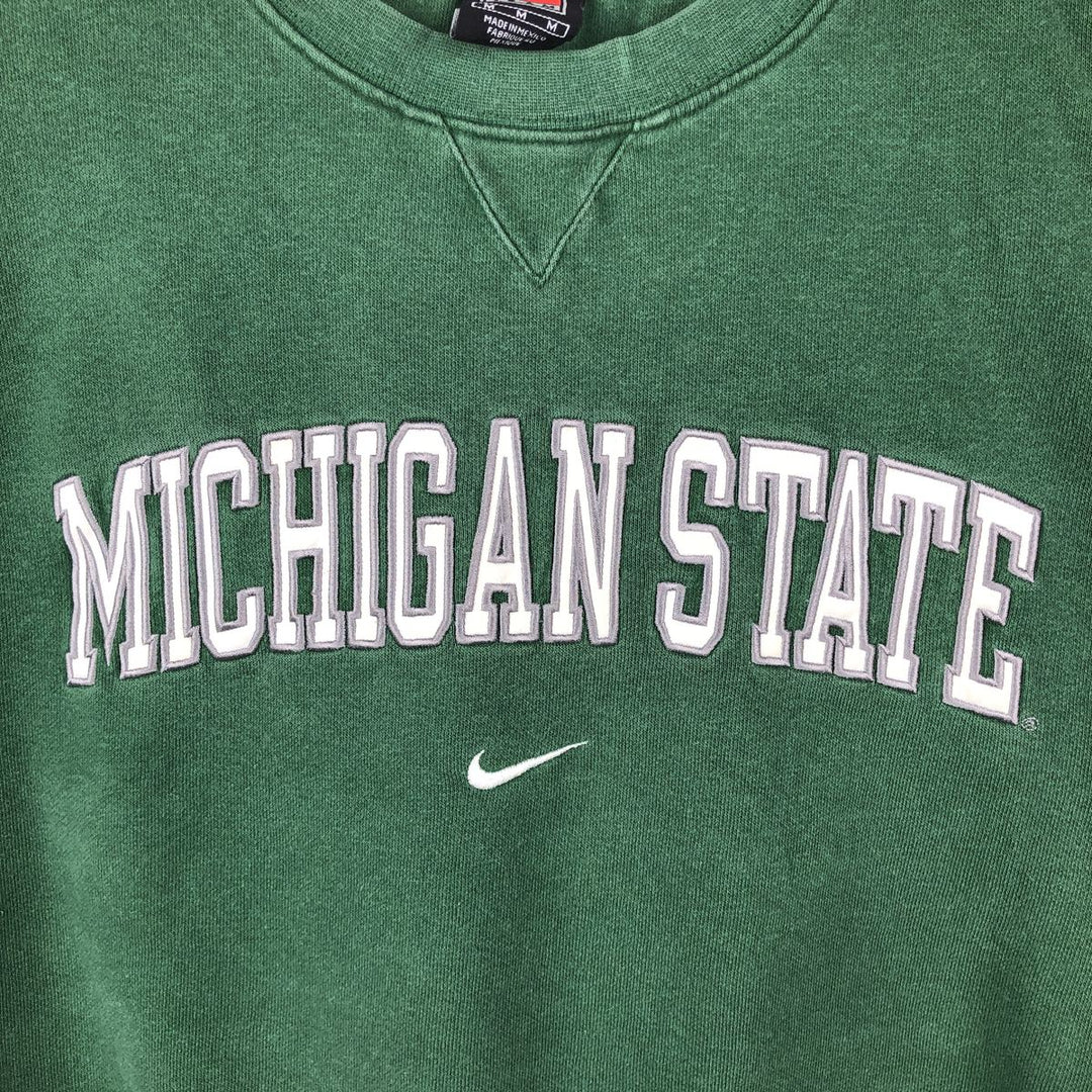 ~2000'S Nike TEAM MICHIGAN STATE Michigan State University Center Logo College Sweatshirt (Men's Size M) cotton green type Vintage Second Hand