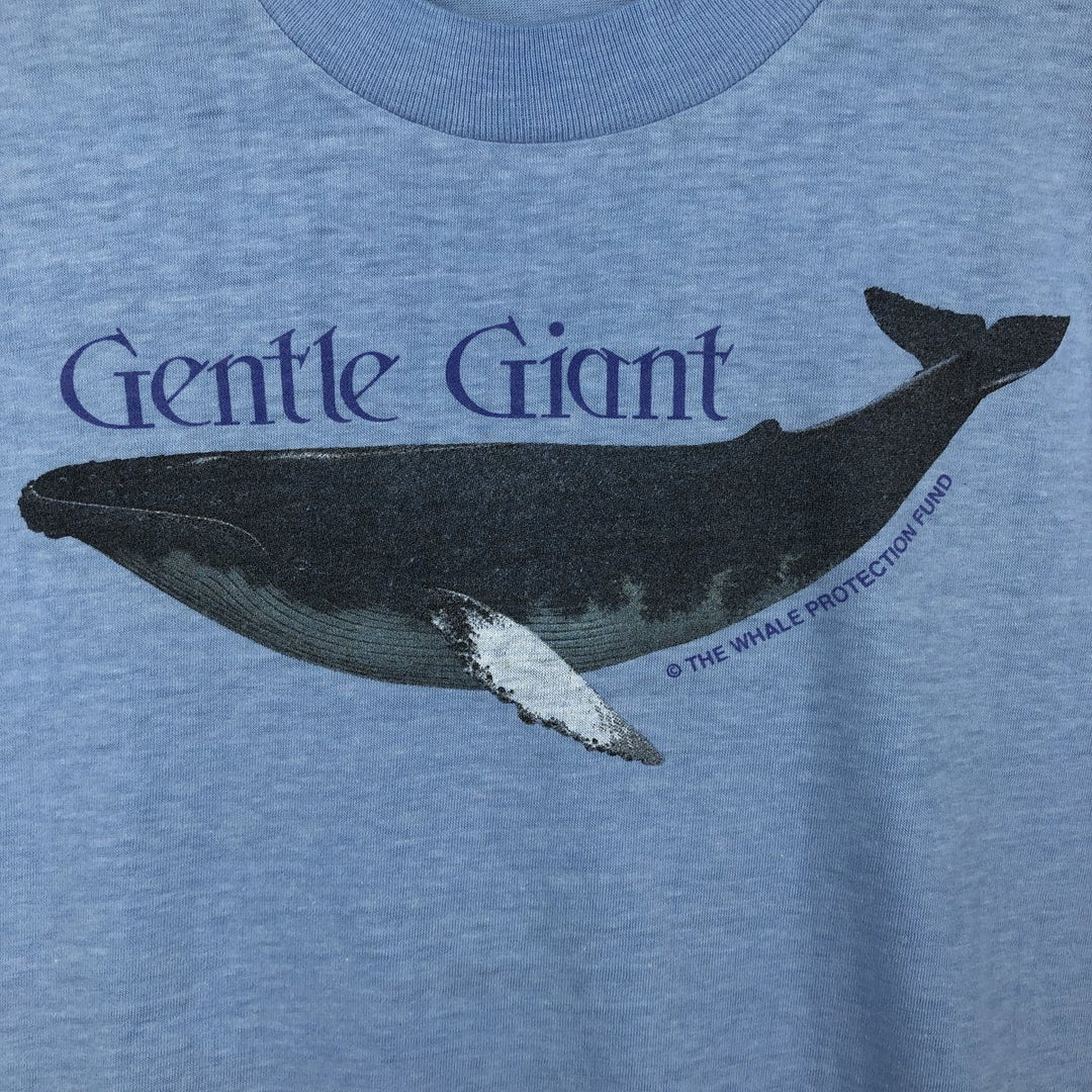 ~90'S Whale Pattern Animal T-Shirt, Men's Size S (Equivalent), Vintage unclear Blue type light blue Vintage Second Hand