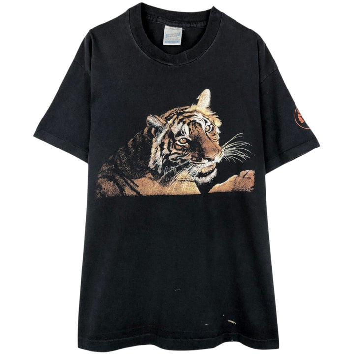 80s-90'S Screen Stars Premium T-shirt, tiger pattern, animal t-shirt, men's size L equivalent, vintage. cotton black type Vintage Second Hand