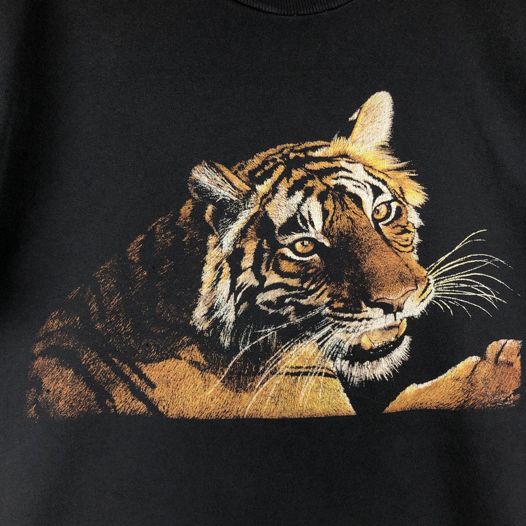 80s-90'S Screen Stars Premium T-shirt, tiger pattern, animal t-shirt, men's size L equivalent, vintage. cotton black type Vintage Second Hand
