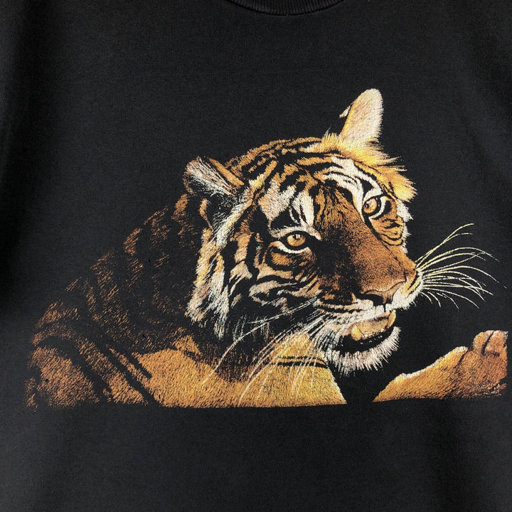 80s-90'S Screen Stars Premium T-shirt, tiger pattern, animal t-shirt, men's size L equivalent, vintage. cotton black type Vintage Second Hand