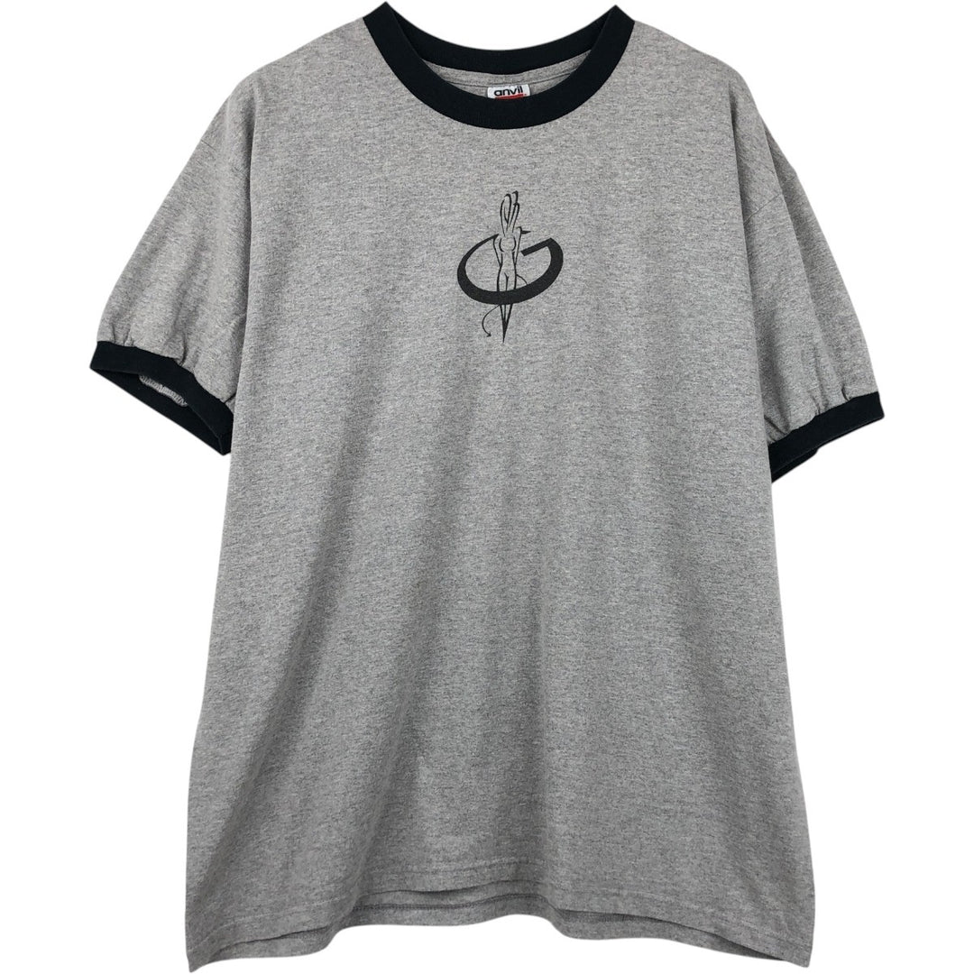 Anvil Ringer T-Shirt, Men's Size XL cotton gray type Vintage Second Hand