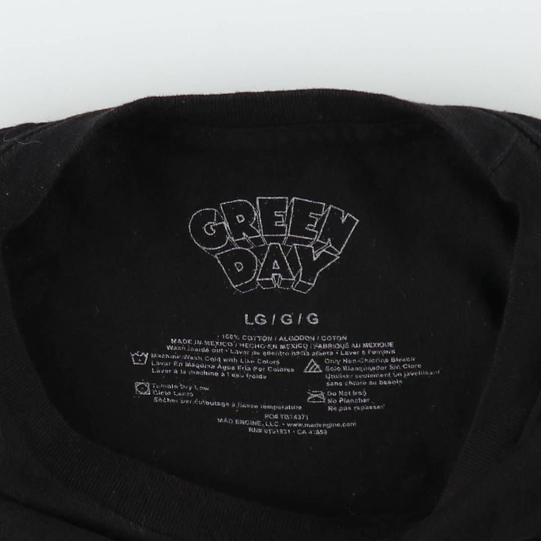 GREEN DAY Green Day Band T-shirt Band T Men's L size cotton black type Vintage Second Hand