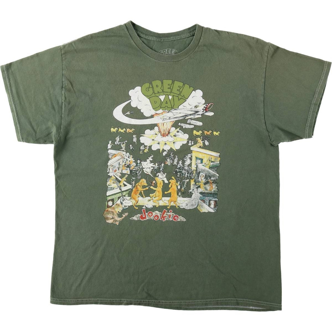 GREEN DAY Green Day Band T-shirt Band T Men's L size cotton green type Vintage Second Hand