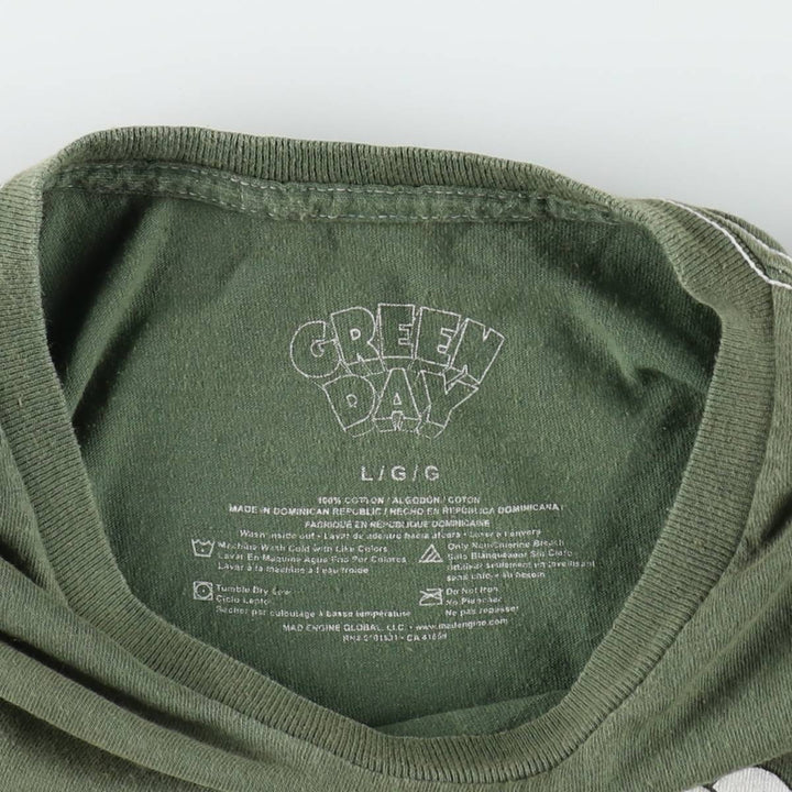 GREEN DAY Green Day Band T-shirt Band T Men's L size cotton green type Vintage Second Hand