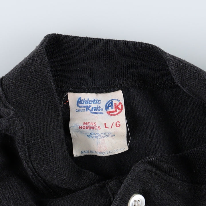 90'S Athletic Knit MLB Chicago White Sox Henley Neck Sports Print T-Shirt, Made in Canada, Men's Size L (approx.) polyester black type Vintage Second Hand
