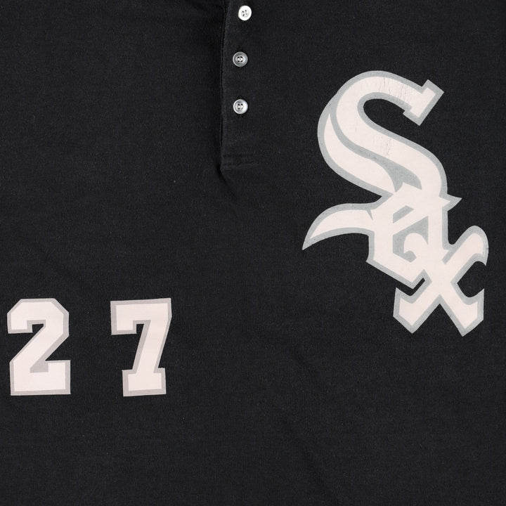 90'S Athletic Knit MLB Chicago White Sox Henley Neck Sports Print T-Shirt, Made in Canada, Men's Size L (approx.) polyester black type Vintage Second Hand