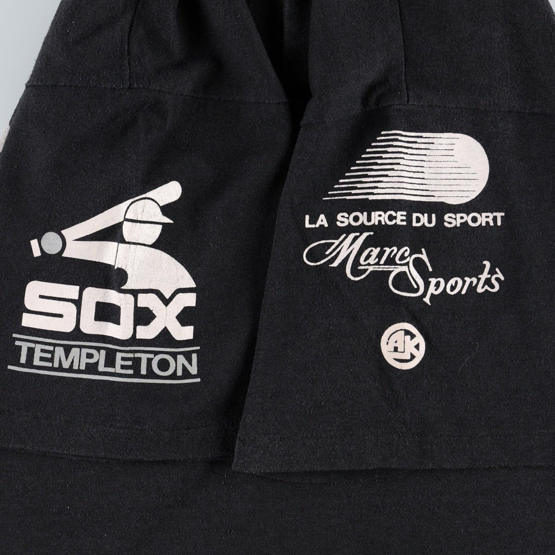 90'S Athletic Knit MLB Chicago White Sox Henley Neck Sports Print T-Shirt, Made in Canada, Men's Size L (approx.) polyester black type Vintage Second Hand