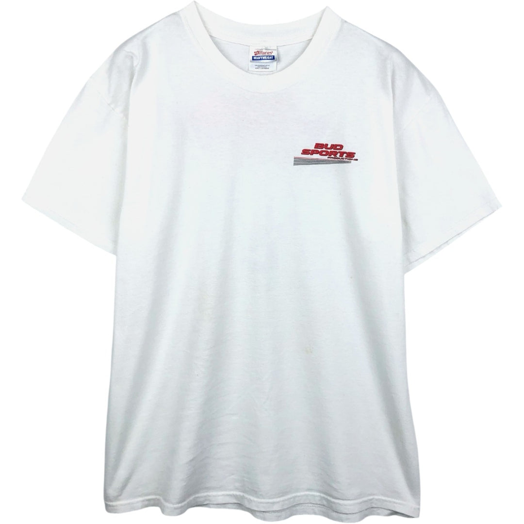 90s-00'S Hanes BUD SPORTS PRODUCTIONS advertising T-shirt, men's size L (approx.) cotton white type Vintage Second Hand