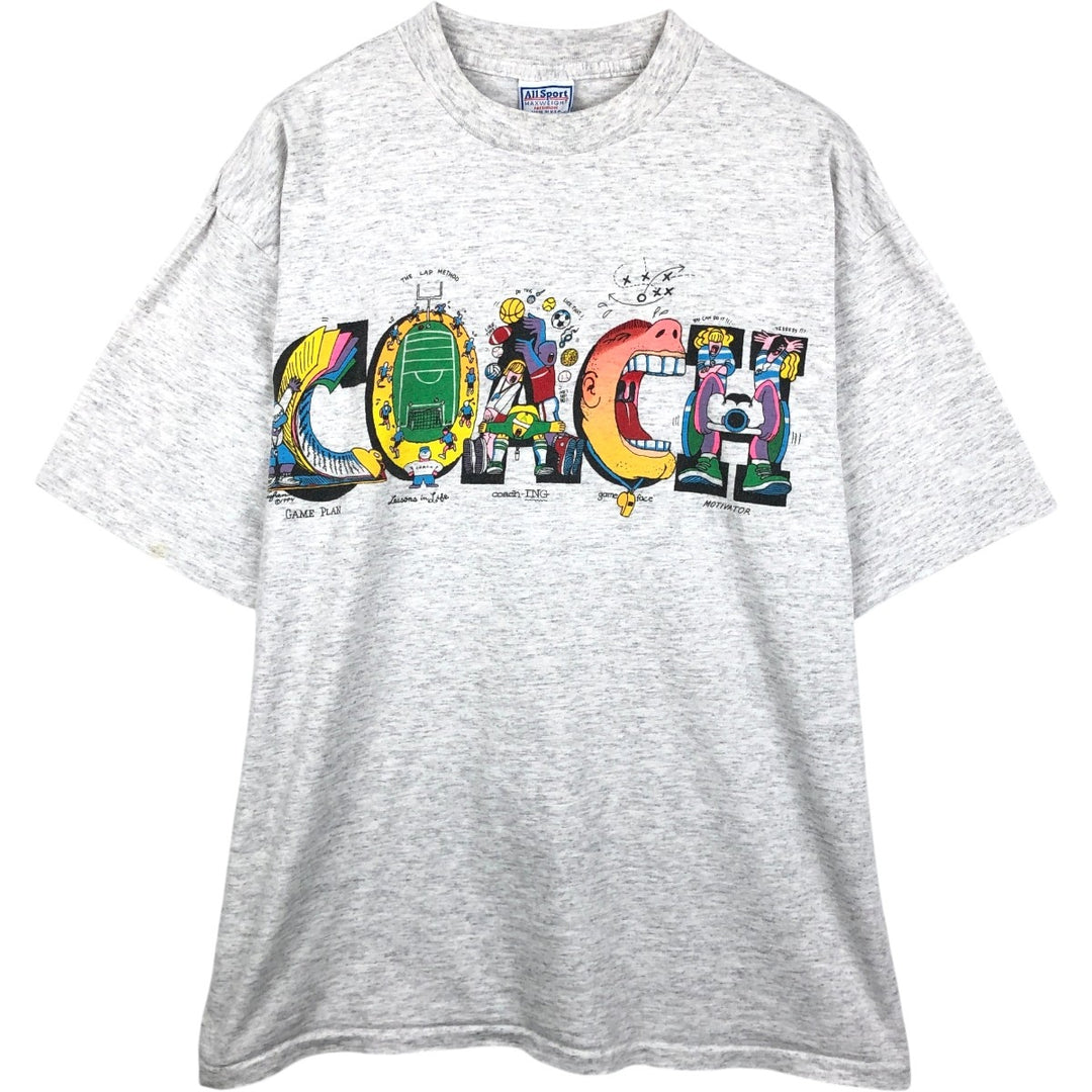 90'S All Sport Art T-Shirt, Made in USA, Men's XL equivalent, Vintage cotton gray type Vintage Second Hand