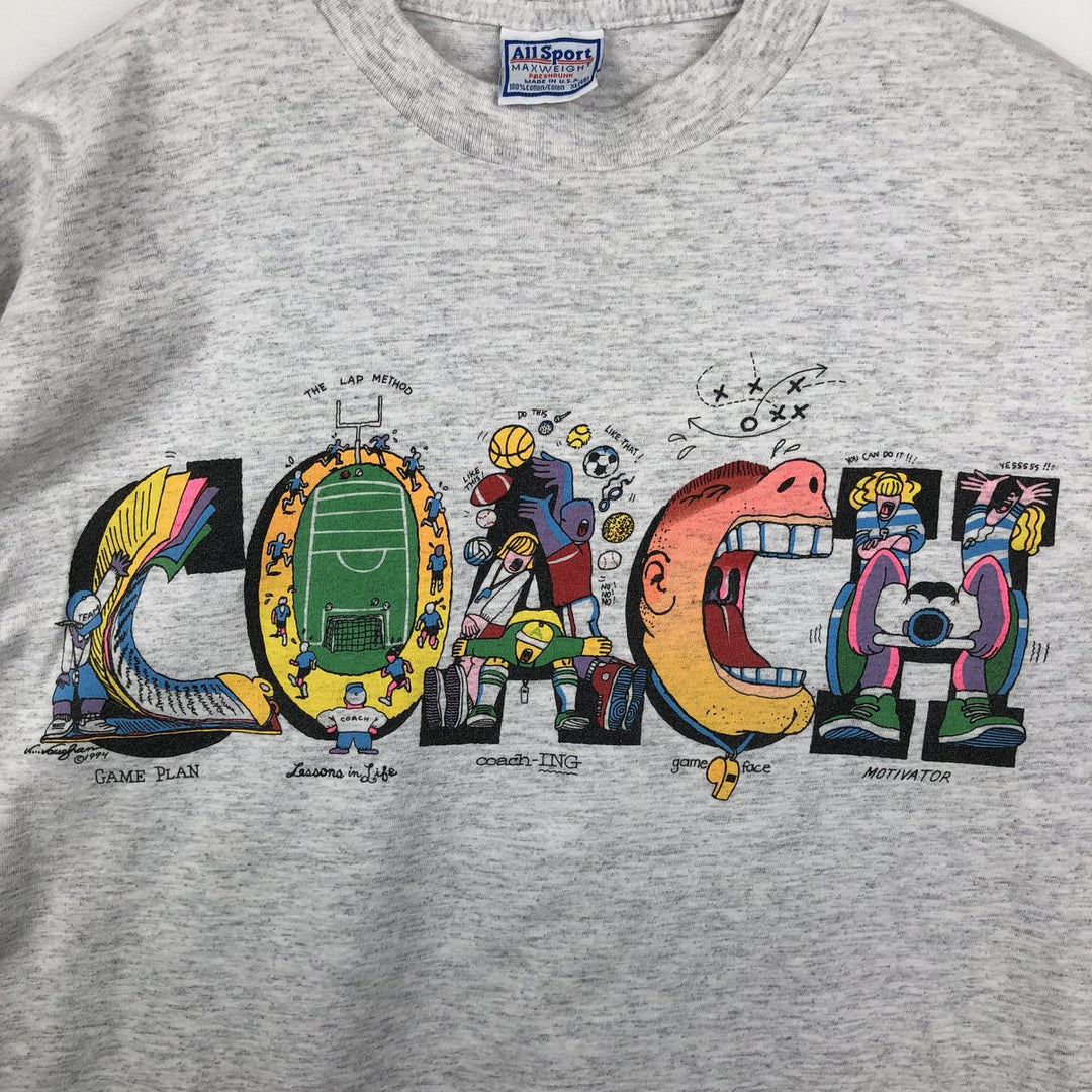 90'S All Sport Art T-Shirt, Made in USA, Men's XL equivalent, Vintage cotton gray type Vintage Second Hand